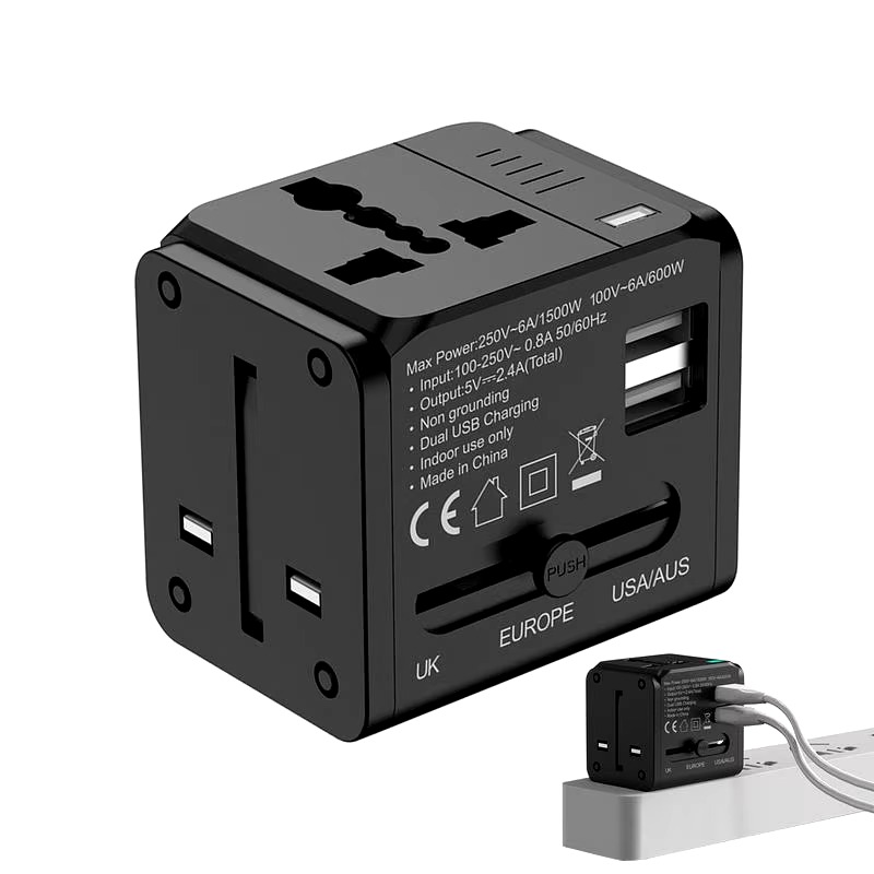 1500W Max Power Socket Plug for Home Appliances, 6-in-1 Universal Travel Adapter with US/EU/UK/AU Plugs, Multi-Device Charging Solution for International Travel Image