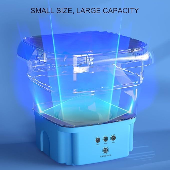 Portable Washing Machine | Mini Foldable Bucket Washer & Dryer Combo | Small Washer with Soft Spin Dry & Drainage Pipe for Underwear, Socks, Baby Clothes, Apartment, Dorm, Laundry (Blue) Image
