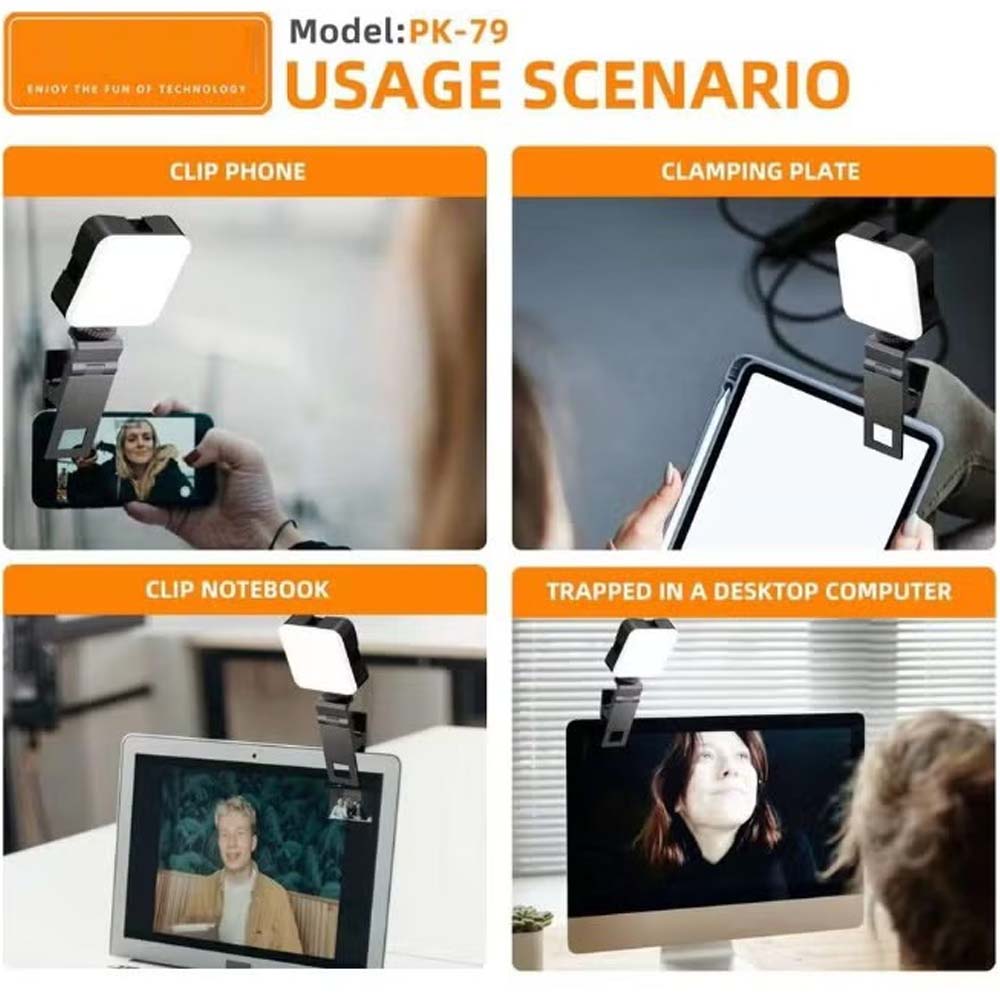 PK79 Mini LED Video Light - 6000K Dimmable 5.5W Fill Lamp with Universal Mount for DSLR, Phone & Laptop Image