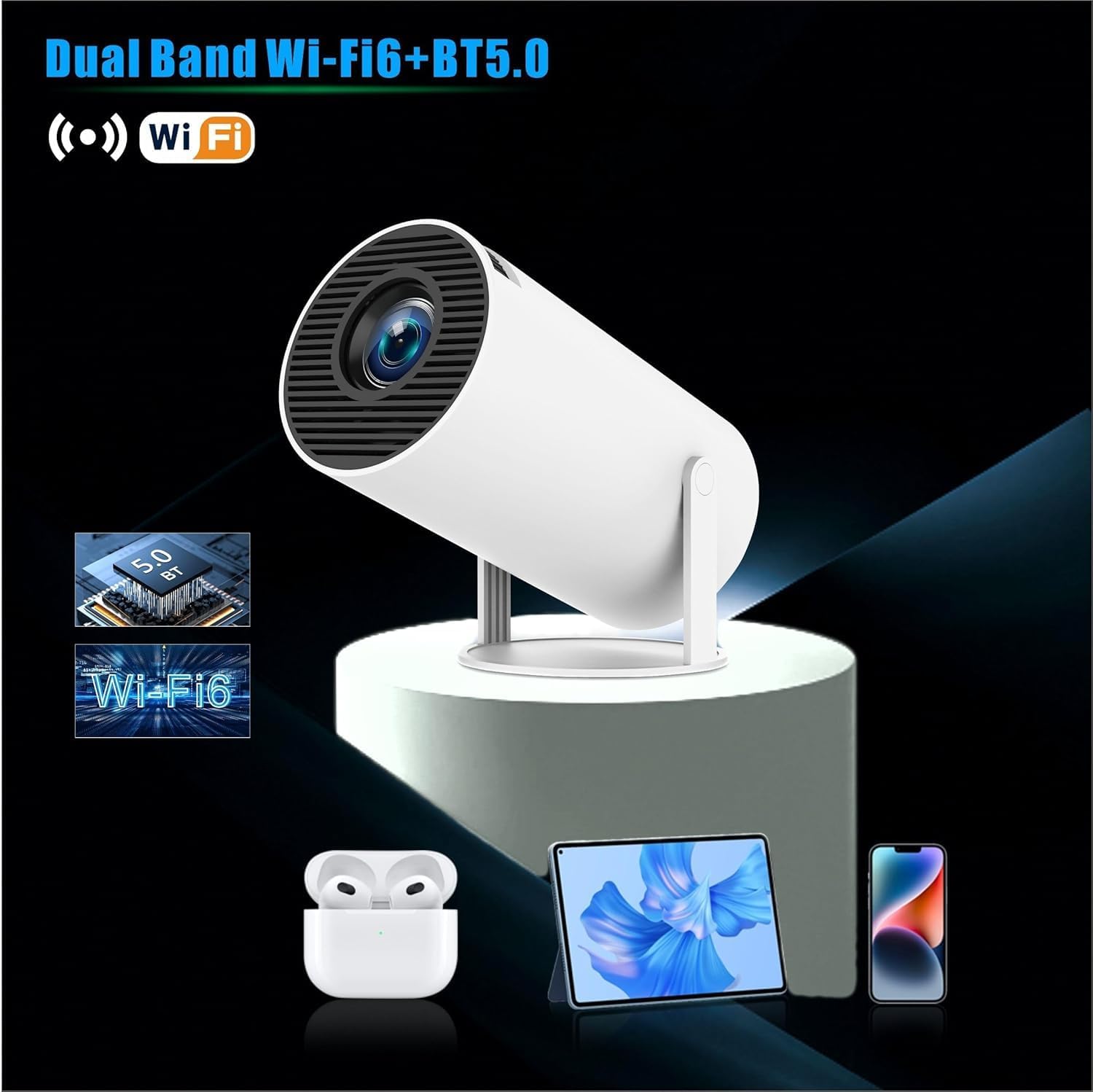 130 Inch Portable Family Projector | Android 11 Smart Camping Projector | 720P HD Display Image