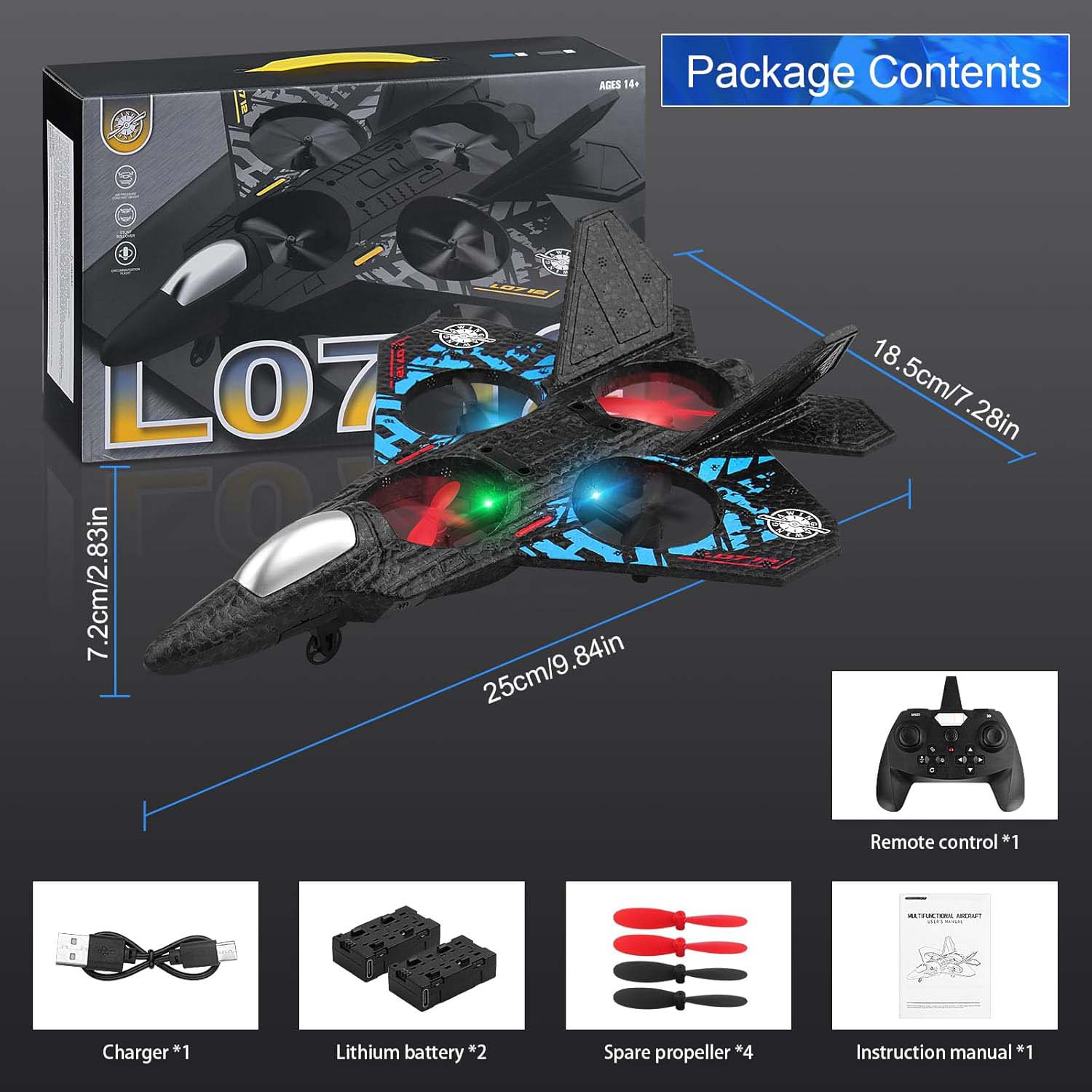 RC Aeroplane 2.4GHz Remote Controlled Fighter Plane | L0712 Quadcopter Floating Aeroplane Toy with Colored LED Lights | USB Rechargeable RTF RC Plane for Beginners, Kids, and Adults | Durable, Lightweight, and Easy to Fly Aircraft Image