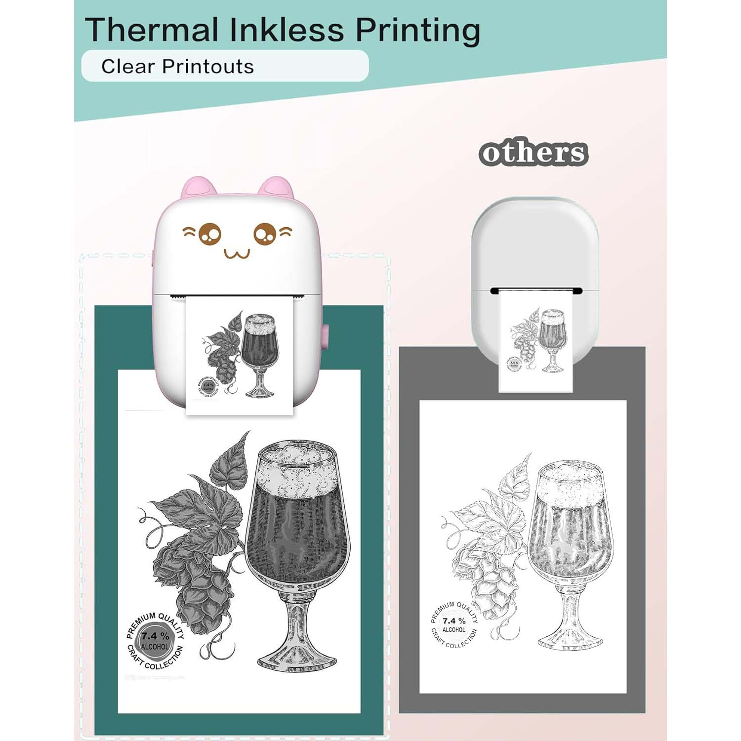 Portable Mini Sticker Printer. Inkless Bluetooth thermal printer for photos, memos & diary. iOS/Android compatible. Print on-the-go. Image