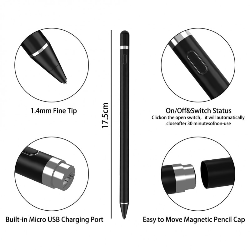 Digital Active Stylus Pen - Compatible with iPad, iPhone & Android, Palm Rejection, Precision Drawing & Writing (Black) Image