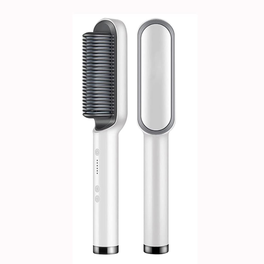 Multifunctional Hair Straightener Brush - Heating Curler, Straightener, and Styler Comb for Hair & Beard | Fast Heating Hair Straightening Iron with Anti-Scald Technology, Adjustable Temperature, and Dual Voltage | 2-in-1 Comb for Smooth Styling and Professional Results for Men and Women Image