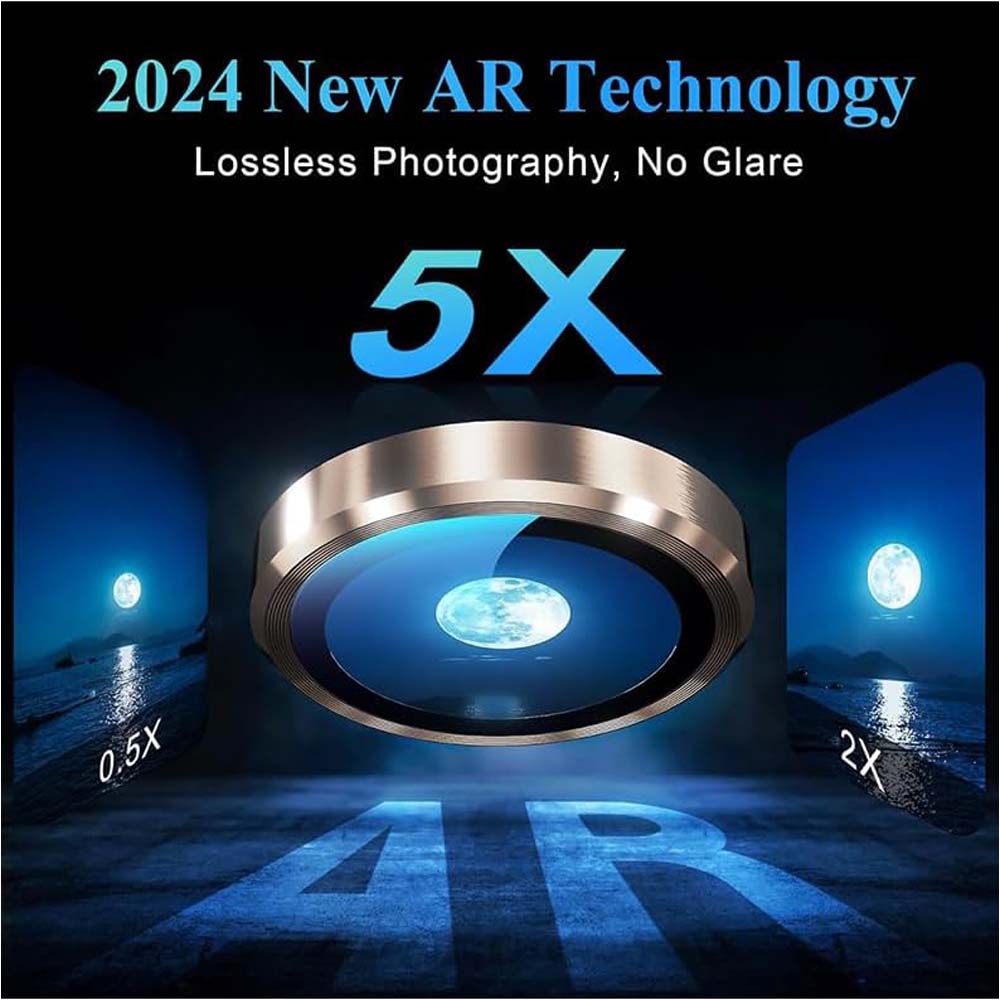 iPhone 14 Pro Max/15 Pro Camera Lens Protector - 3-Pack 9H Tempered Glass with Aluminum Alloy Ring (Desert Titanium) Image