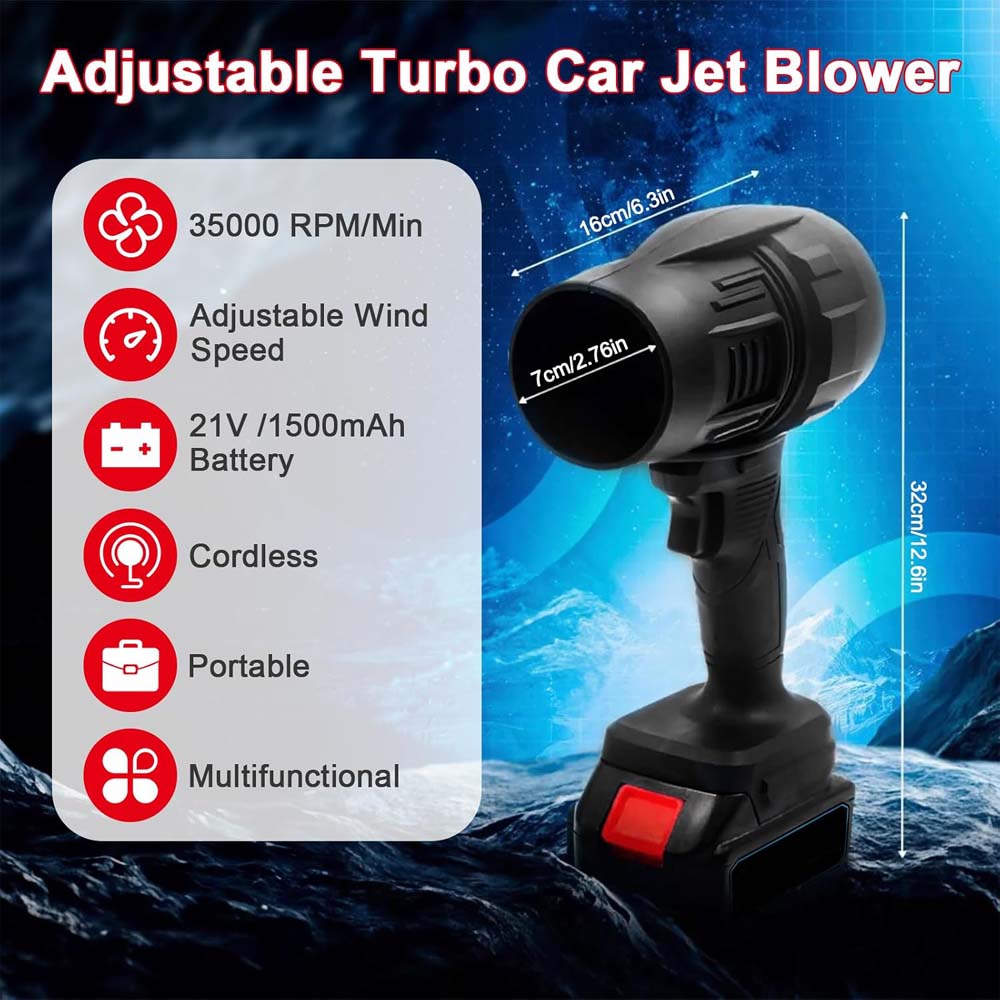 Rechargeable Handheld Blower Dryer - 1 Battery, Turbo Jet Air Duster for Home, Car, Leaves & Snow Cleaning Image