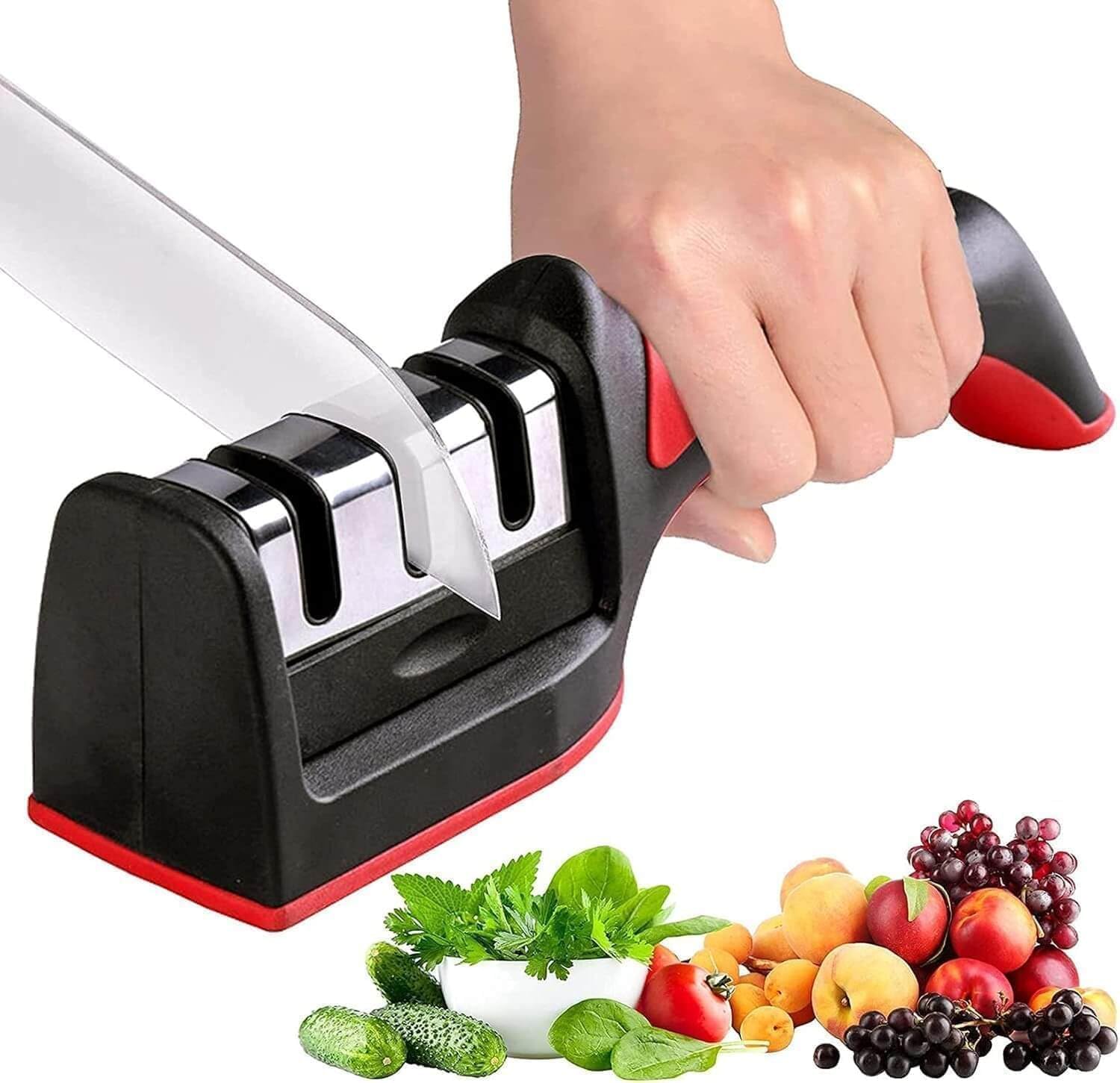 Compact Pull-Through Kitchen Knife Sharpener | Ideal for Chef, Scissors, Paring, & Serrated Knives | Efficient Blade Sharpening Tool for Home Kitchens Image