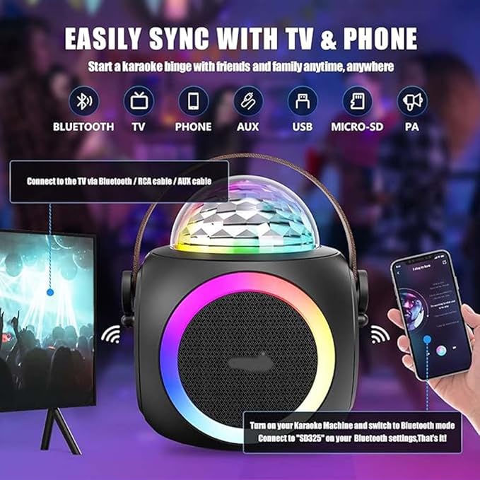 Karaoke Machine – Party-Ready Bluetooth Speaker with UHF Wireless Microphones and Disco Ball LED Lights Image
