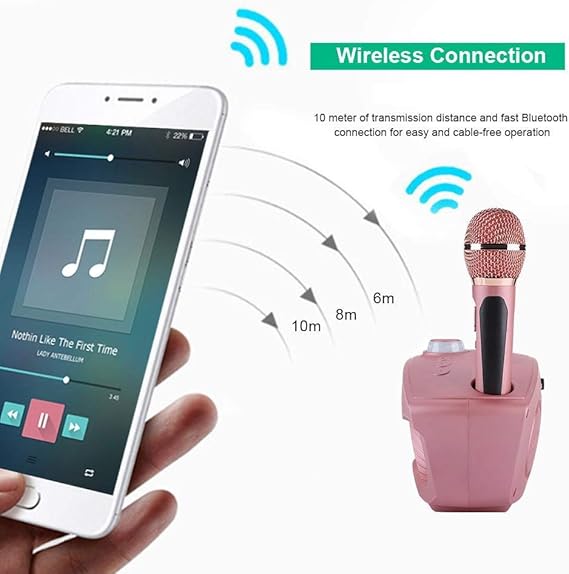 Wireless Bluetooth Speaker with 2-Piece Microphone Set | Portable Karaoke System for Home, Parties, and Events (Pink) Image