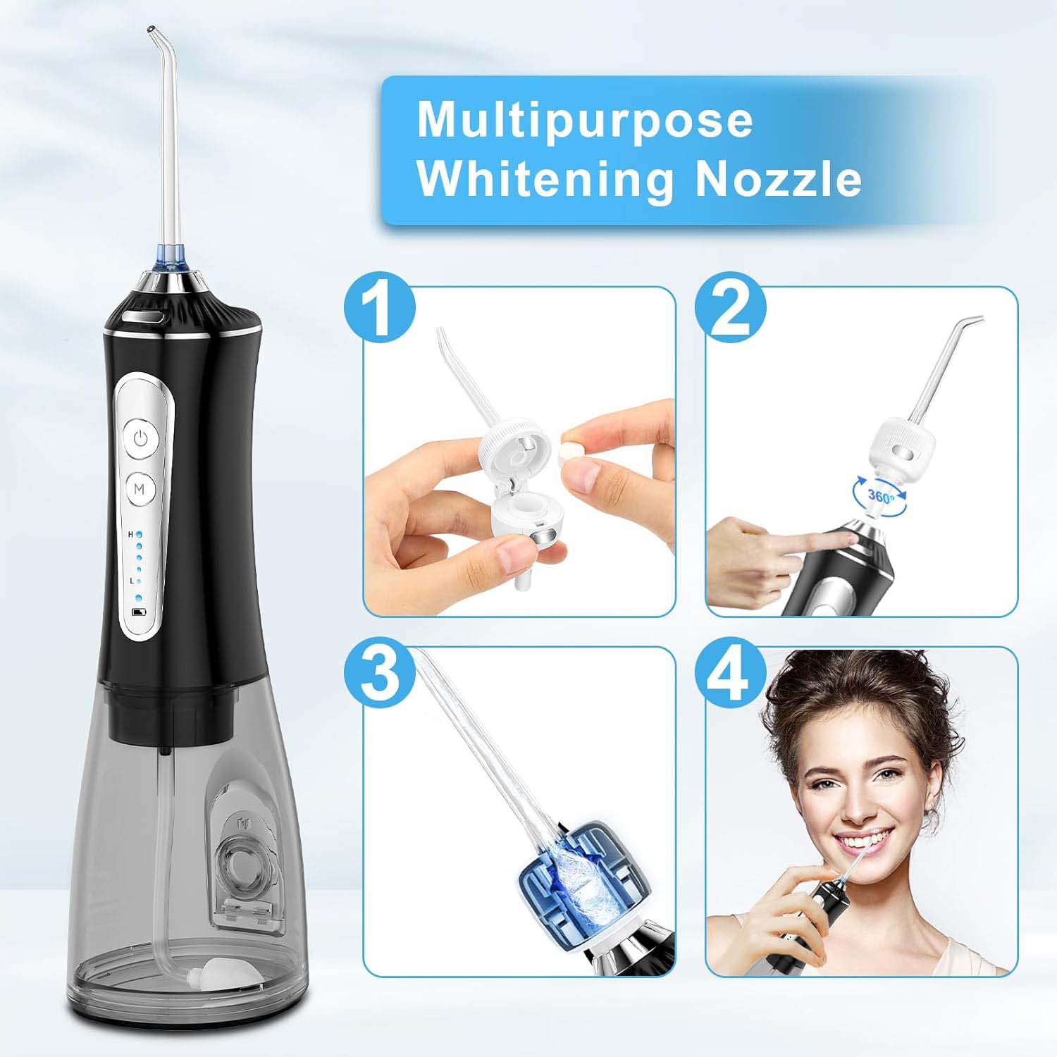 Cordless Water Dental Flosser - 5 Cleaning Modes, IPX7 Waterproof, Portable Oral Irrigator for Home & Travel (Black) Image