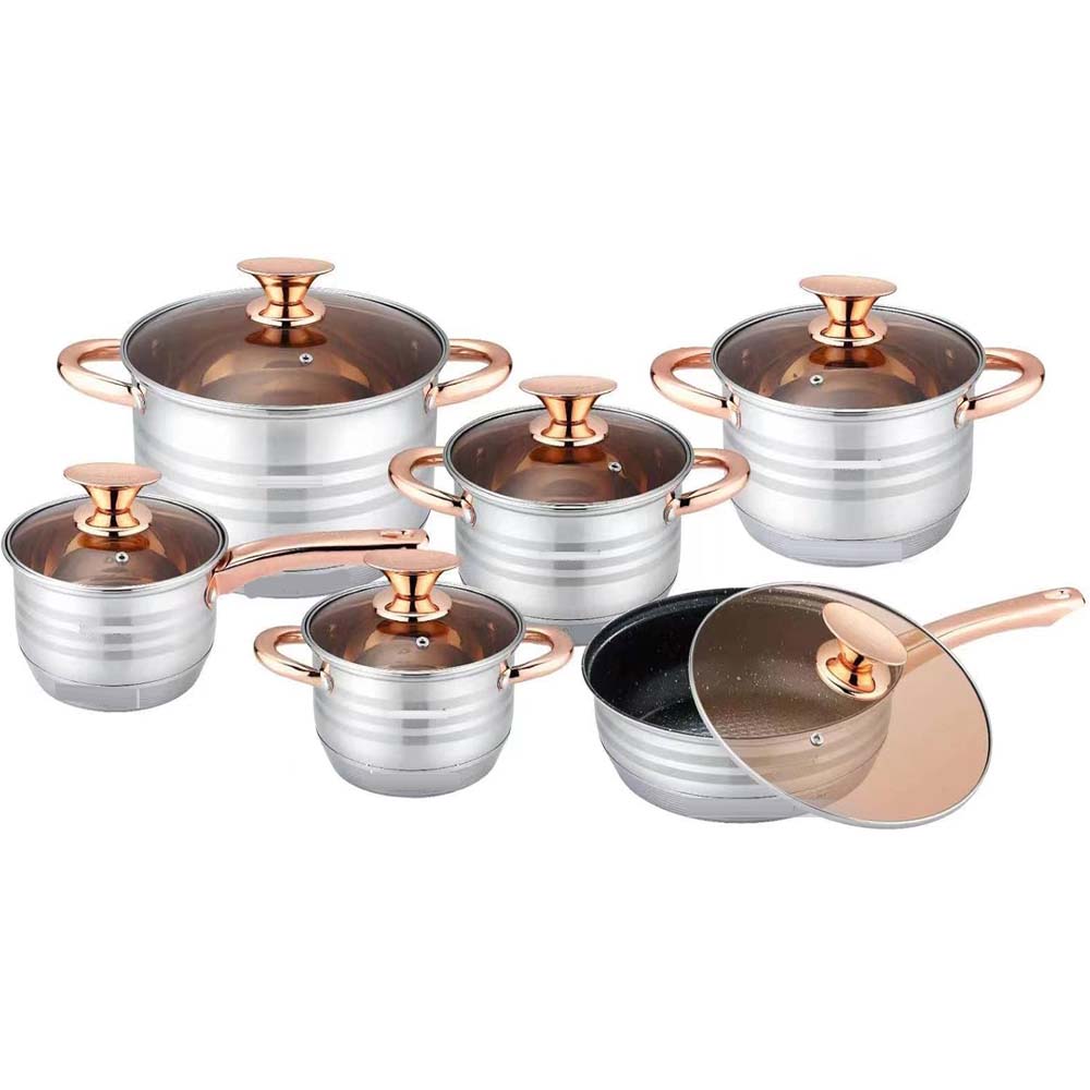 12-Piece Stainless Steel Cookware Set - Induction, Dishwasher Safe, Cool Handle, Saucepan, Stockpot, Kitchen Essential Image