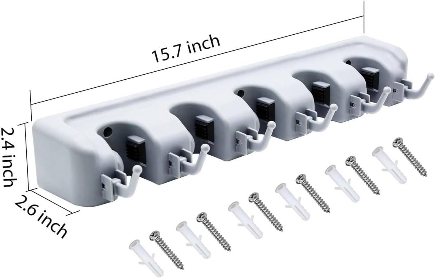 Tool Holder with Wax Handlebar | Wall-Mounted Mop Holder with 6 Hooks & 5 Quick-Release Clamps | Organize Mops, Brooms, and Tools Image