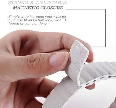 44mm/42mm Leather Strap Watch Band with Adjustable Magnetic Closure – White Image