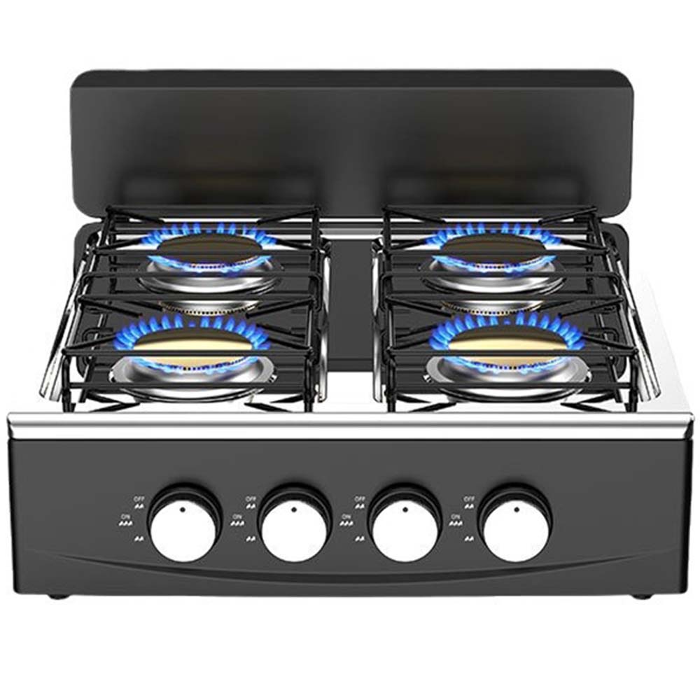 OE-441 European 4-Burner Gas Stove. Sabaf burners, pulse ignition & cast iron pan supports. For home & outdoor use. Image