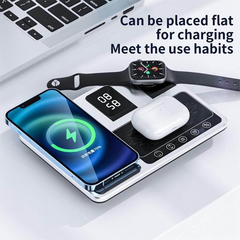 R11 Multifunctional 4-in-1 Wireless Charger – Folding Portable Charging Station with Digital Display and Time Function Image