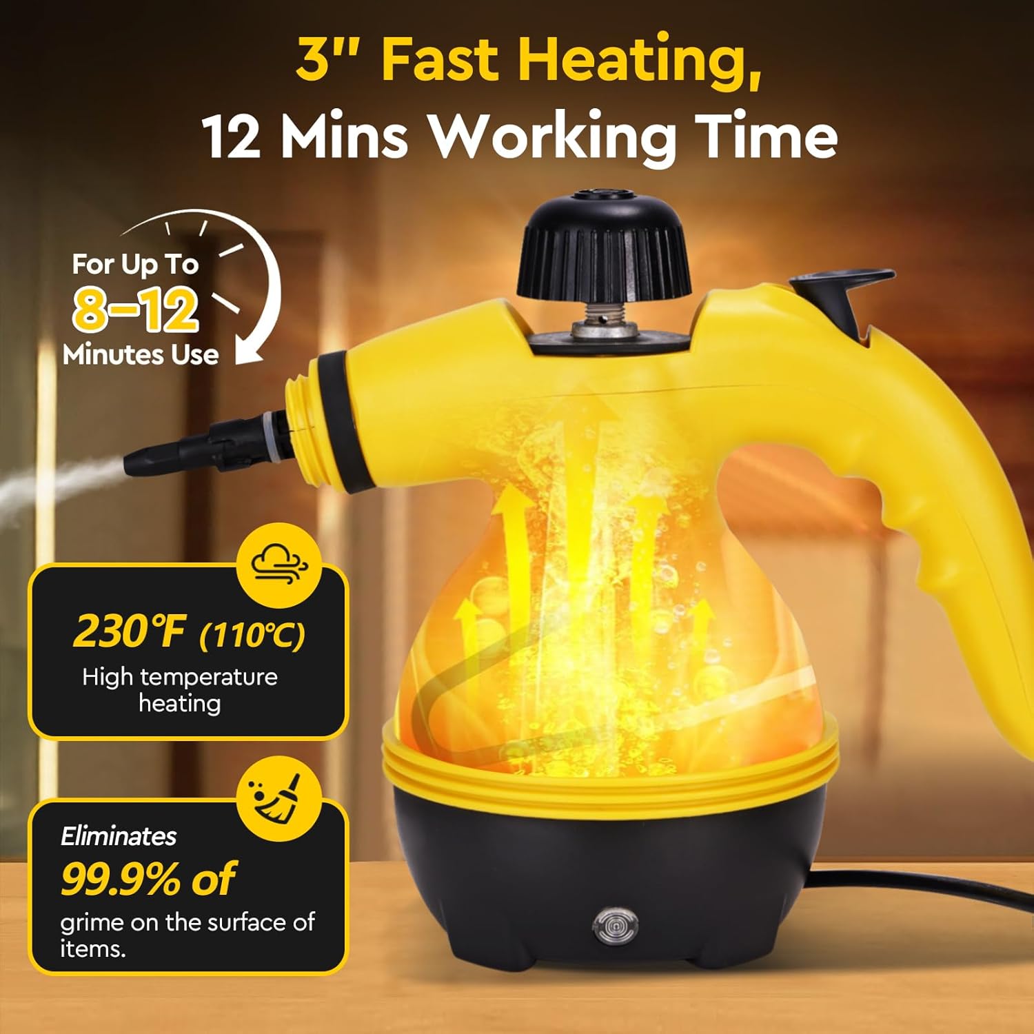 Powerful Pressurized Handheld Steam Cleaner - 9pc Kit for Multi-Surface Cleaning (Kitchen, Bathroom, Car, Windows, Grime Image