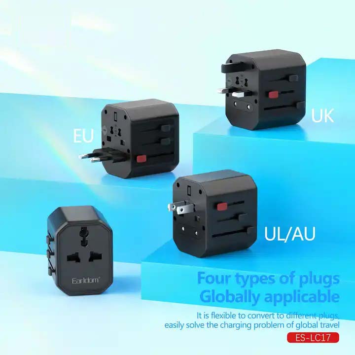Universal Travel Adapter - All-in-One International Power Adapter with UK/US/AUS/EU Plugs & 4 USB Ports, Portable Outlet Charger Converter for Smartphones, Tablets, and More Image