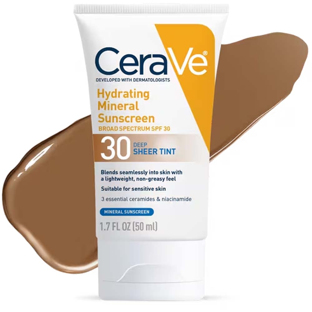 CeraVe Hydrating Mineral Sunscreen Face Lotion SPF 30 with Sheer Tint – 100% Mineral Filter, Broad Spectrum Protection & Healthy Glow Finish Image
