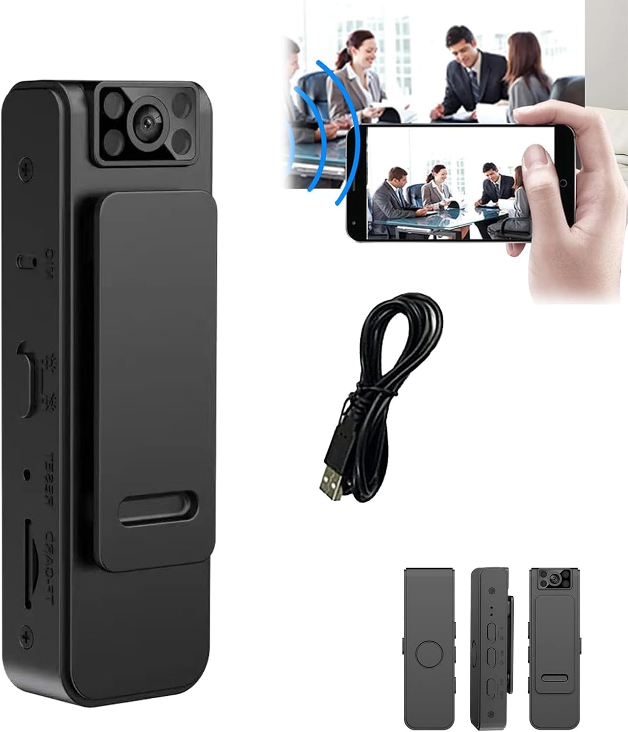 HD 1080p Noise Reduction Body Camera | Portable Body Worn Camera with Night Vision, WiFi, Audio/Video Recording, Back Clip, 180° Adjustable Angle Image