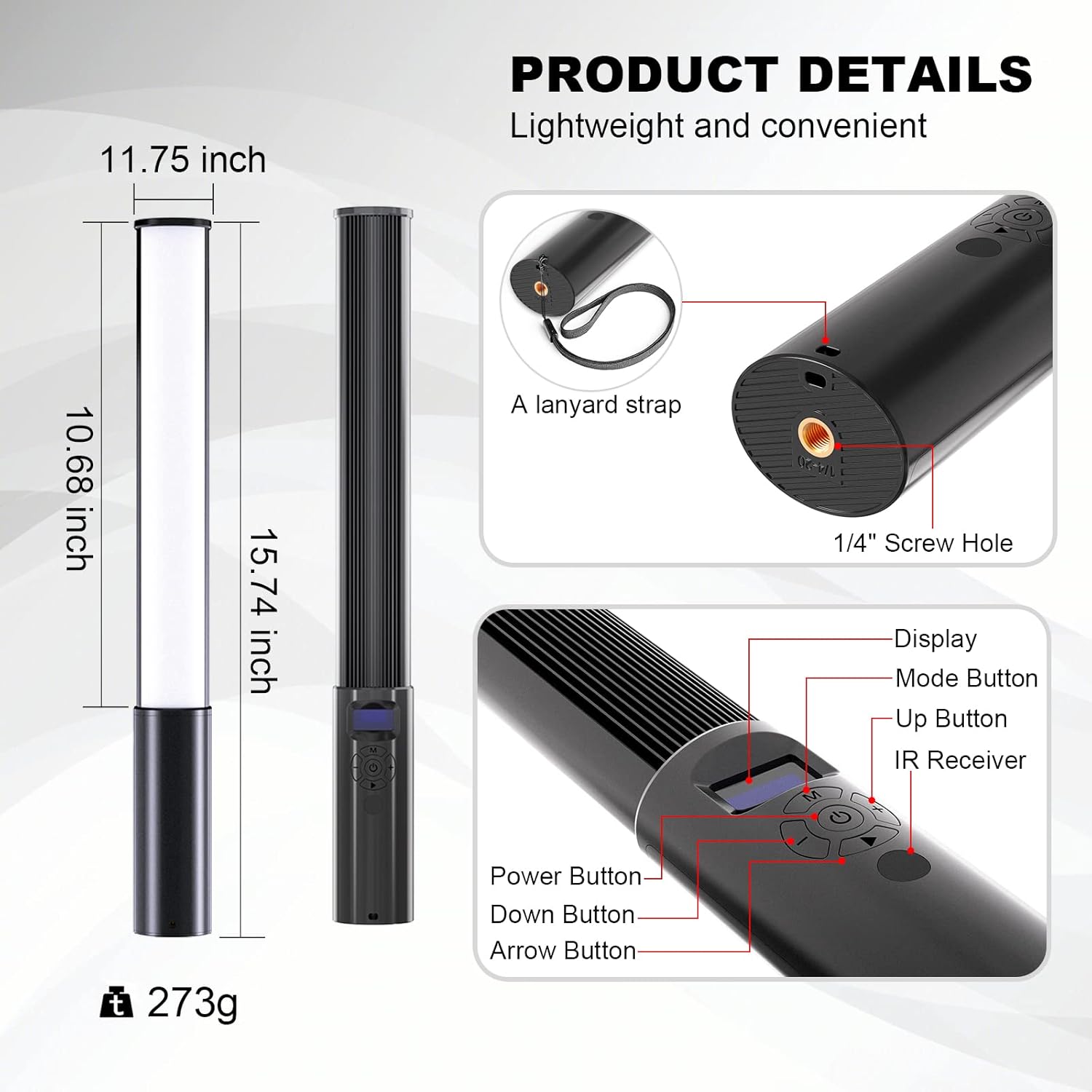 FM-128 RGB LED Light Wand - Adjustable Brightness & Color (2500K-6500K), 12 Light Scenes, Built-in Battery for Photography/Vlogging Image