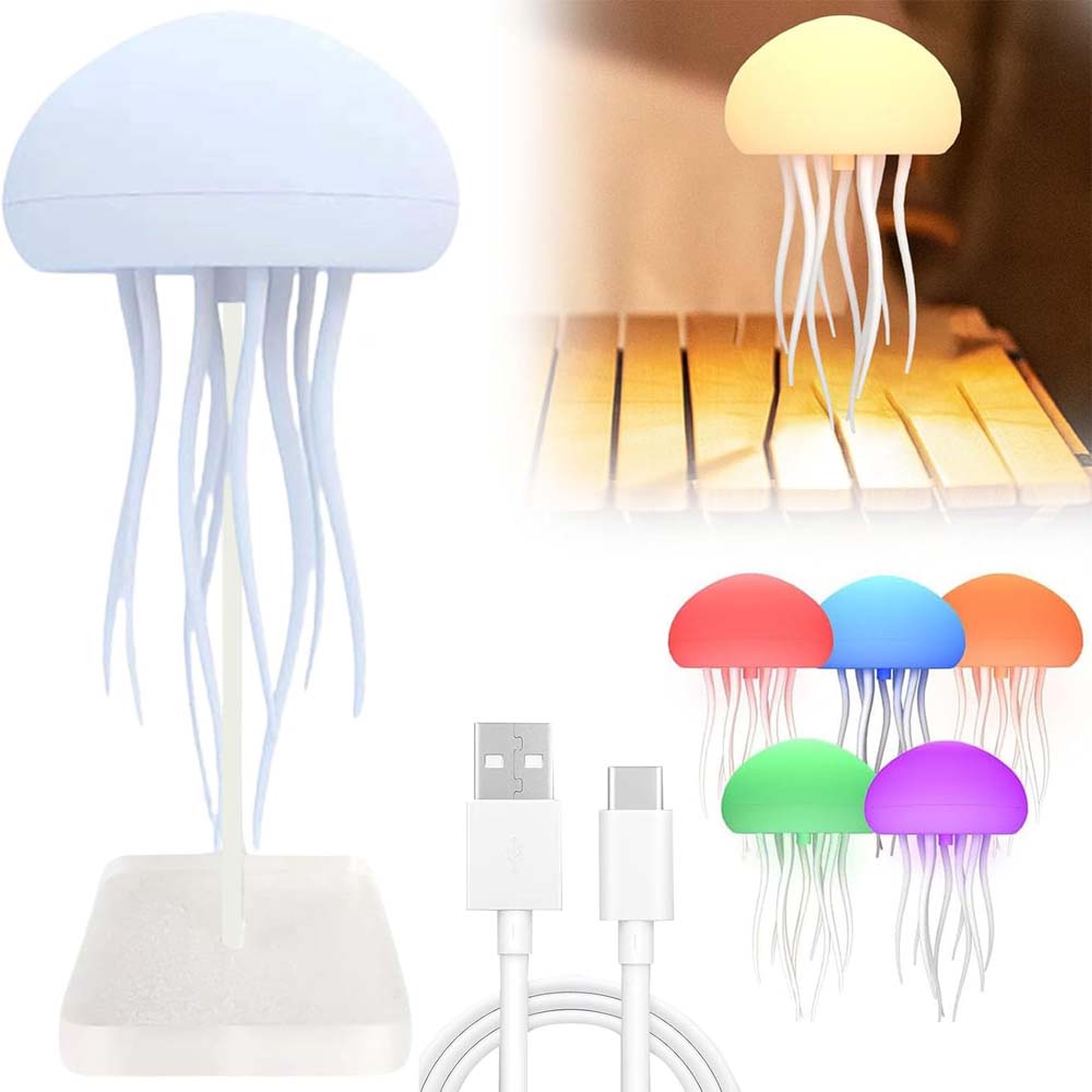 JellyFel Dancing Lamp - RGB Rechargeable Jellyfish Light with Voice Control, Touch Sensor & Gradient Effects (Hanging + Base) Image