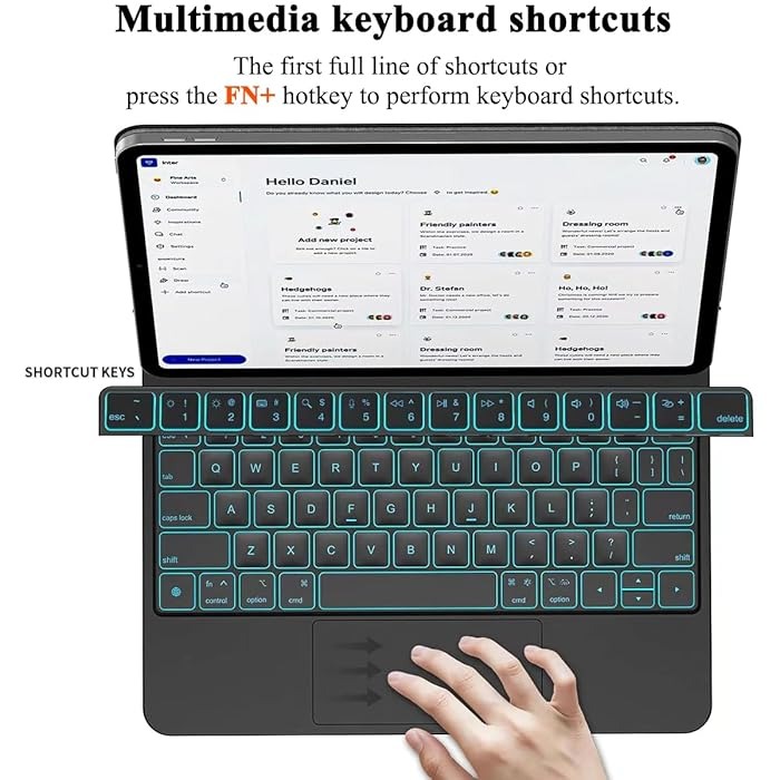 Keyboard Case Compatible with Samsung Galaxy Tab | Multi-Touch Trackpad, Pen Slot, Backlit Keys | Smart Arabic-English Keyboard with Magnetic Stand Image
