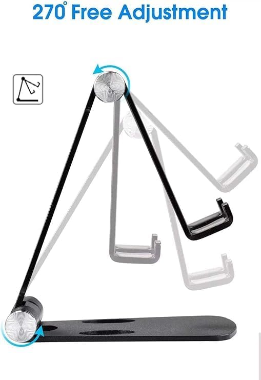Fully Foldable Adjustable Cell Phone Stand | Desktop Phone Holder Cradle Dock for iPhone, iPad, Nintendo Switch, and Tablets (7-10") | Black Image