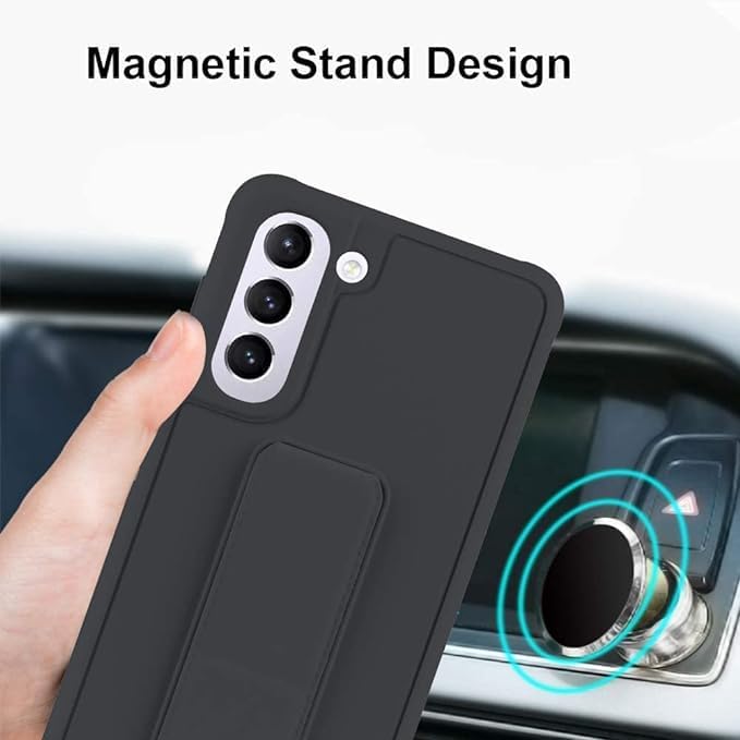 Slim Protective Case for Samsung Galaxy S21 to S24 Plus 5G (6.7 Inches) | Leather Hand Strap Holder & Kickstand | Black Image