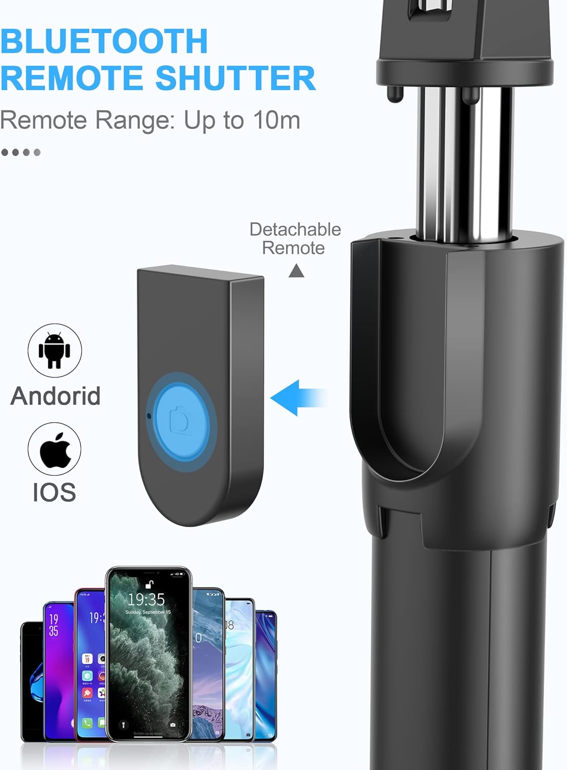 3-in-1 Bluetooth Selfie Stick Tripod Monopod with Remote Control, Telescopic Selfie Stick with Aluminum Alloy Material, Portable & Lightweight, Compatible with iPhone & Android Smartphones - Ideal for Travel, Parties, Weddings, and Group Photos Image