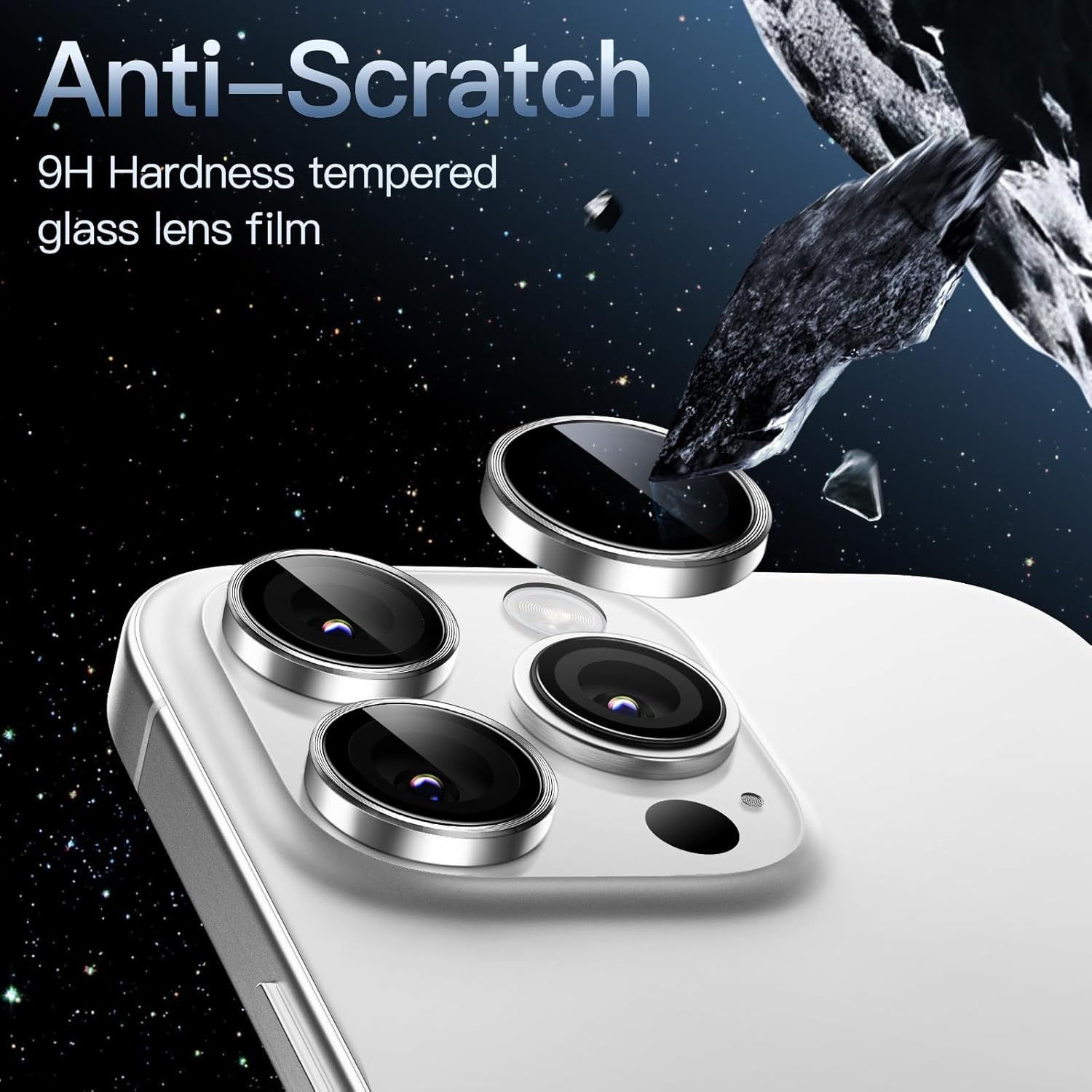 iPhone 16/17 Pro Max Camera Lens Protector - 3-Pack 9H Tempered Glass with  Alloy Ring, Anti-Scratch HD Cover (Silver Titanium) Image