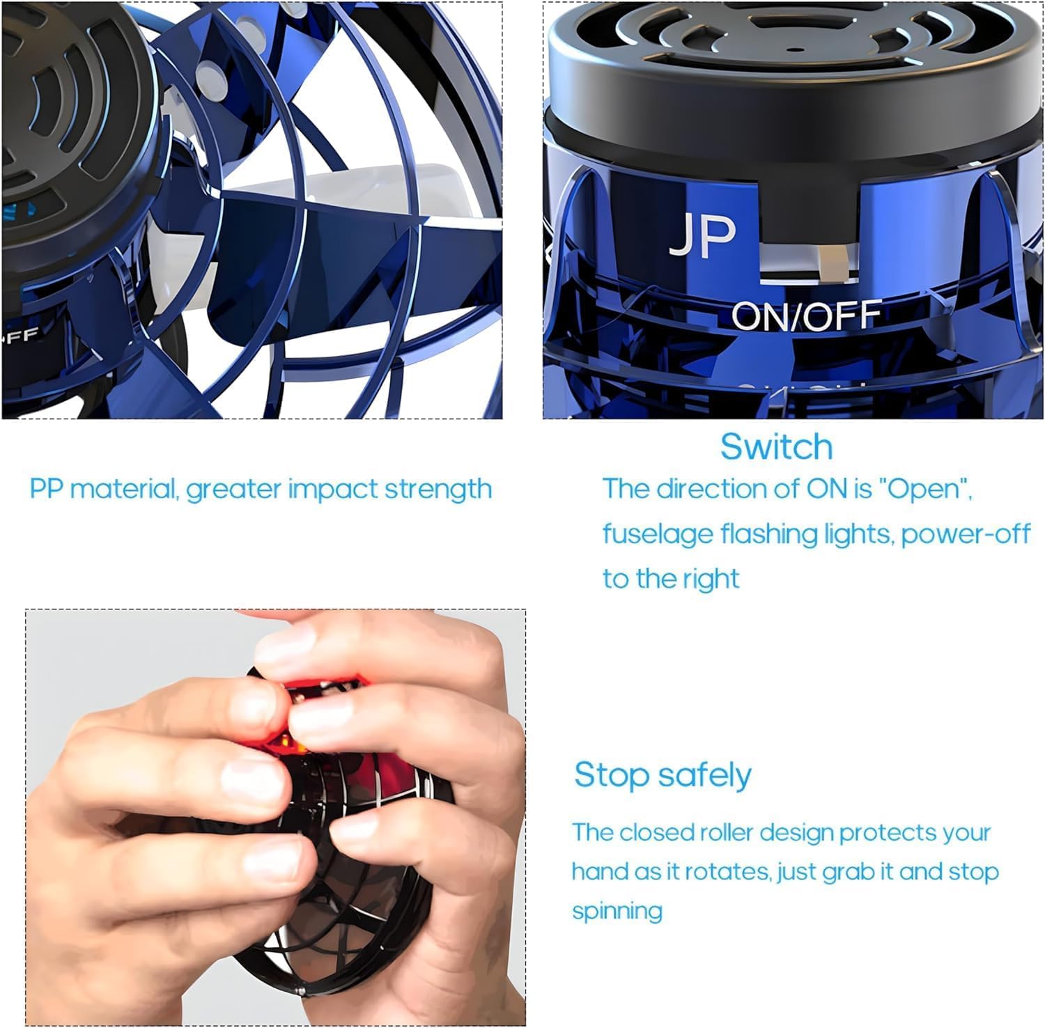 UFO Hand Controlled Mini Drone LED flying fidget spinner with 360° rotation. USB rechargeable toy for boys & girls. Image