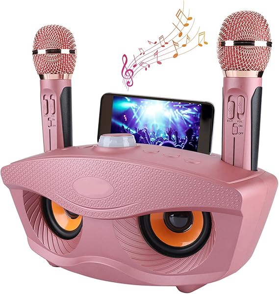 Wireless Bluetooth Speaker with 2-Piece Microphone Set | Portable Karaoke System for Home, Parties, and Events (Pink) Image