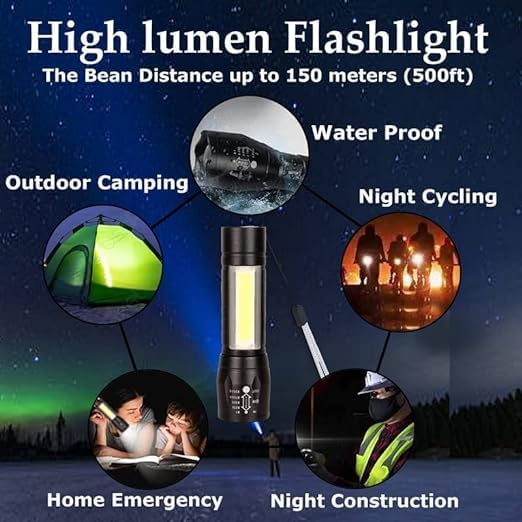 Adjustable Focus Torch Flashlight | Water-Resistant, 5 Modes | Perfect for Hurricane, Dog Walking, and Camping Image
