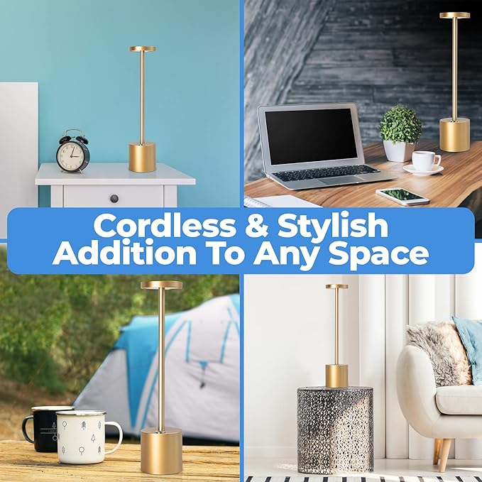 Cordless LED Table Lamp – Full Size Minimalist Design with Rechargeable Battery and 3-Level Dimming for Home, Office, and Nursery Image