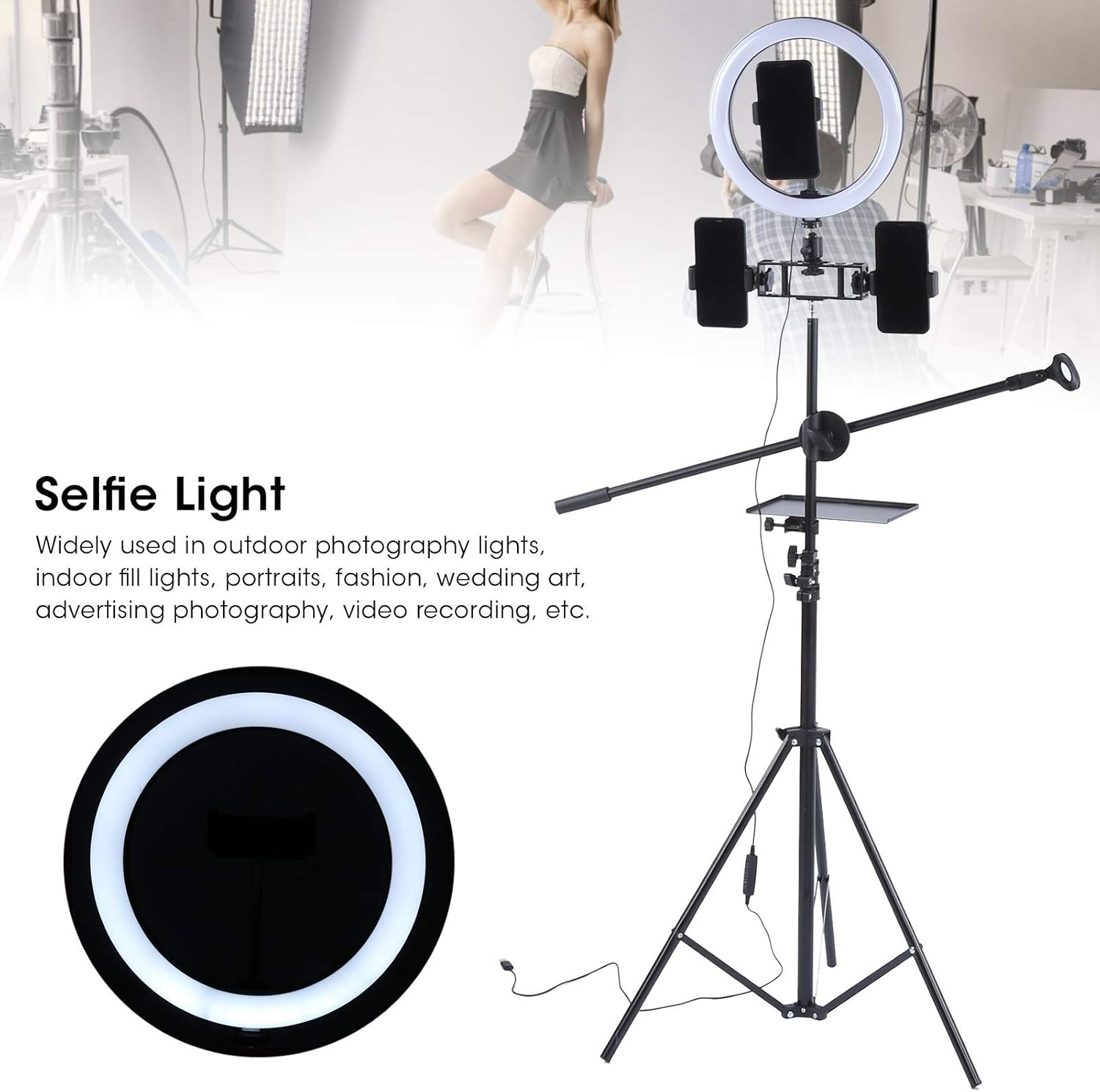 Ring Light Sound Card Tray with Live Microphone Stand | Adjustable Threaded Clamp Clip | Tripod Bracket Accessories with Mobile Phone Holder Image