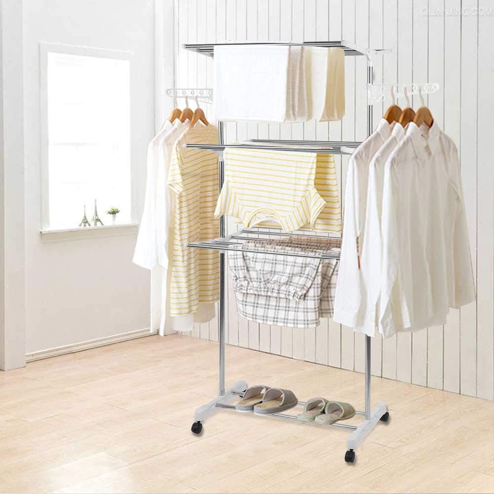 Foldable Rolling Laundry Drying Rack with Adjustable Shelves | Heavy-Duty Stainless Steel Rods | Compact Storage | 4-Tier Adjustable Height & Portable Design Image