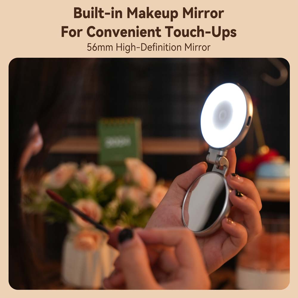 C03 Magnetic Selfie Light CRI97 LED ring light with 360° rotation & mirror. For selfies, videos, TikTok & Zoom calls. Image