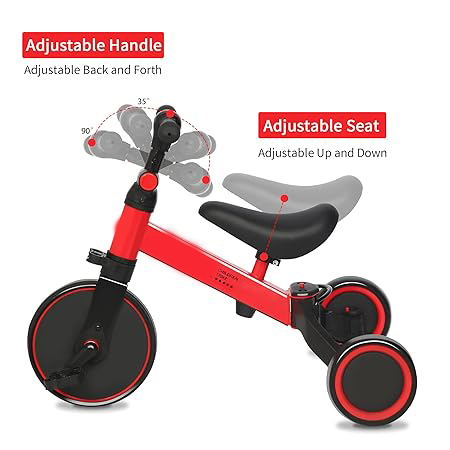 3-in-1 Kids Tricycle Toddler Bike | 3-Wheel Kids Trike for Boys & Girls with Adjustable Seat, Handlebar, and Removable Pedals (Red) Image