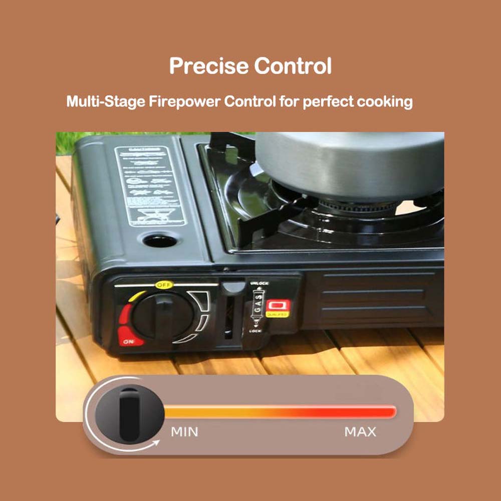 Portable Double Burner Card Stove. Windproof butane camp stove with 3-second ignition for fast outdoor cooking. Compact design. Image