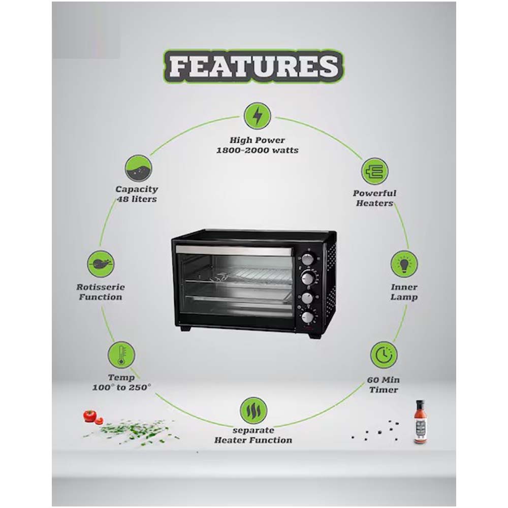 55L Electric Countertop Oven OE-1419 w/ Rotisserie & Convection - Auto Shut-Off, Stainless Steel Heating for Baking/Toasting/Broiling Image