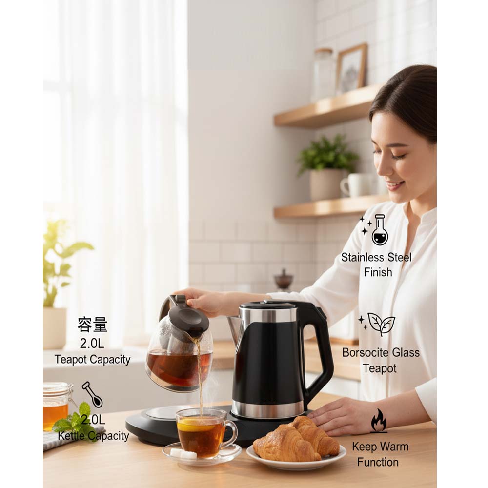 OE-4010 2.0L Electric Kettle & Tray Set. Fast-boiling water kettle with serving tray for elegant home tea service. Image
