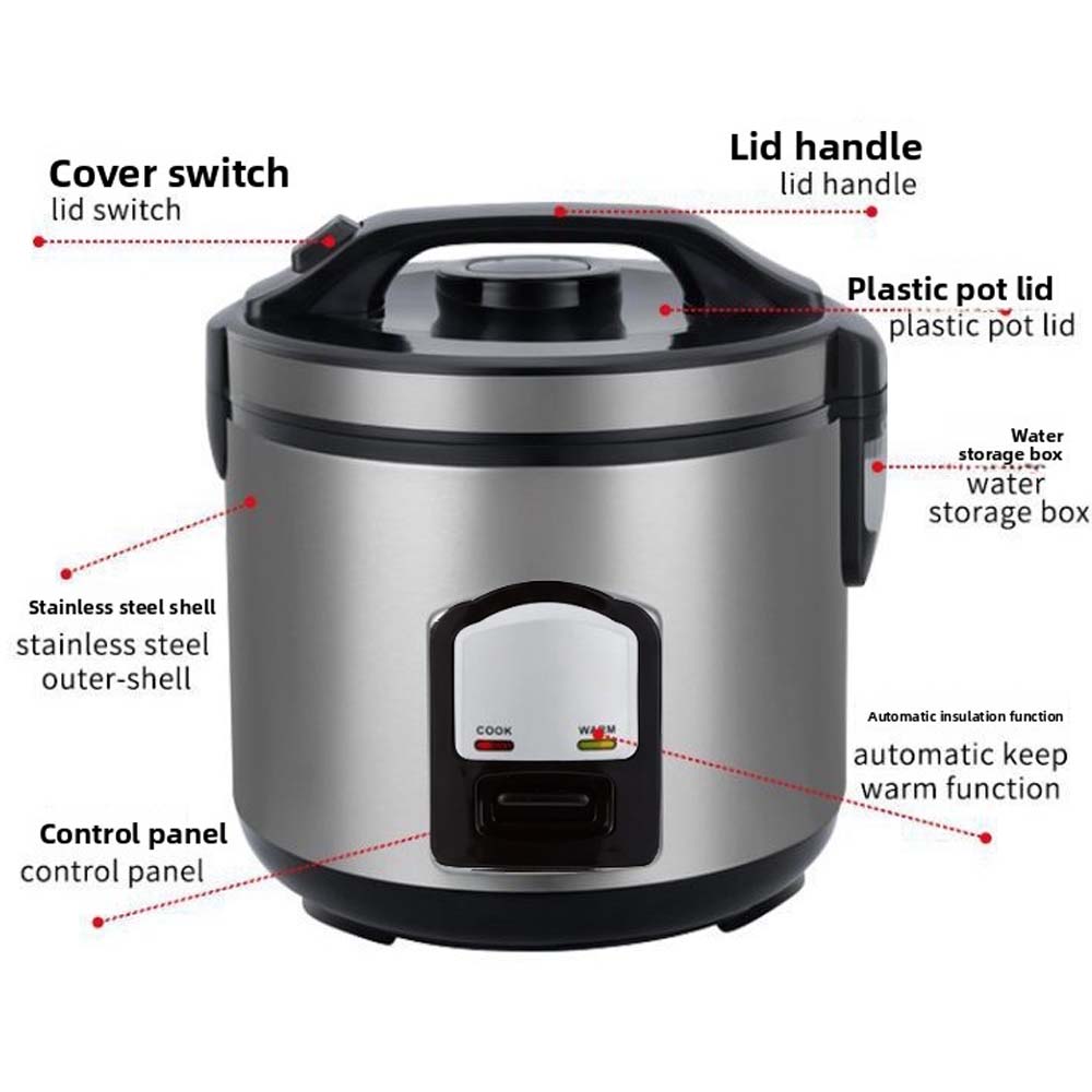 OE-400 2-Liter Mixed Rice Cooker. 2-in-1 rice cooker & steamer with non-stick pot, Cook/Warm functions. Silver & black. Image