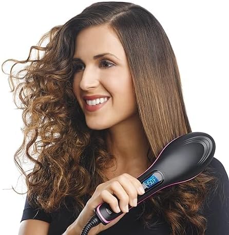 Simply Straight Ceramic Hair Straightening Brush | Black/Pink | Safe, Damage-Free Hair Styling Image