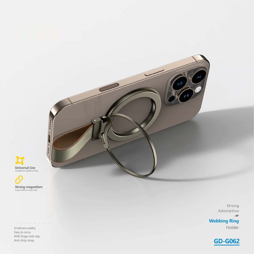 GD-G062 2-in-1 Finger Ring Stand - Magnetic Phone Grip & Kickstand, 360° Rotating Phone Holder for All Smartphones Image