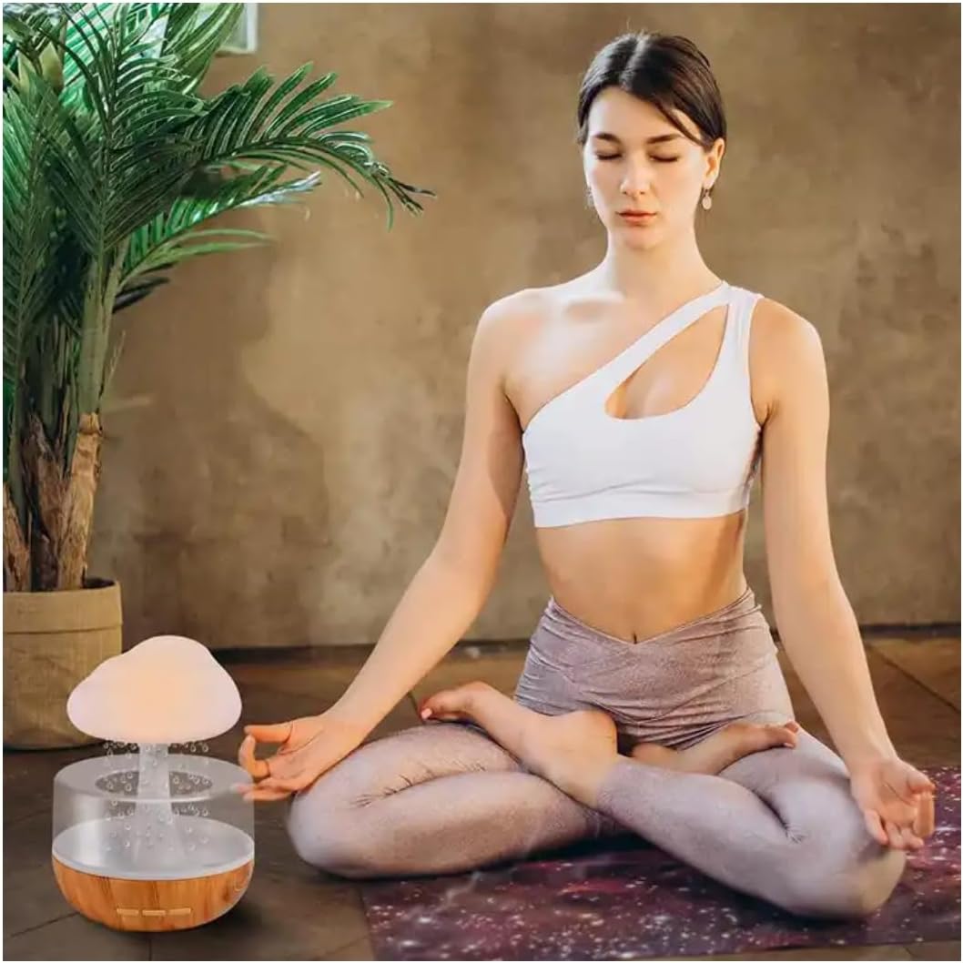 Rain Cloud Night Light Aromatherapy Humidifier Essential Oil Diffuser | 380ML 7-Color Night Light with 3 Power Levels, Water Drop Sound, Cold Fog for Sleep, Relaxation, Yoga, Bedroom, Home, Office (Multicolor) Image