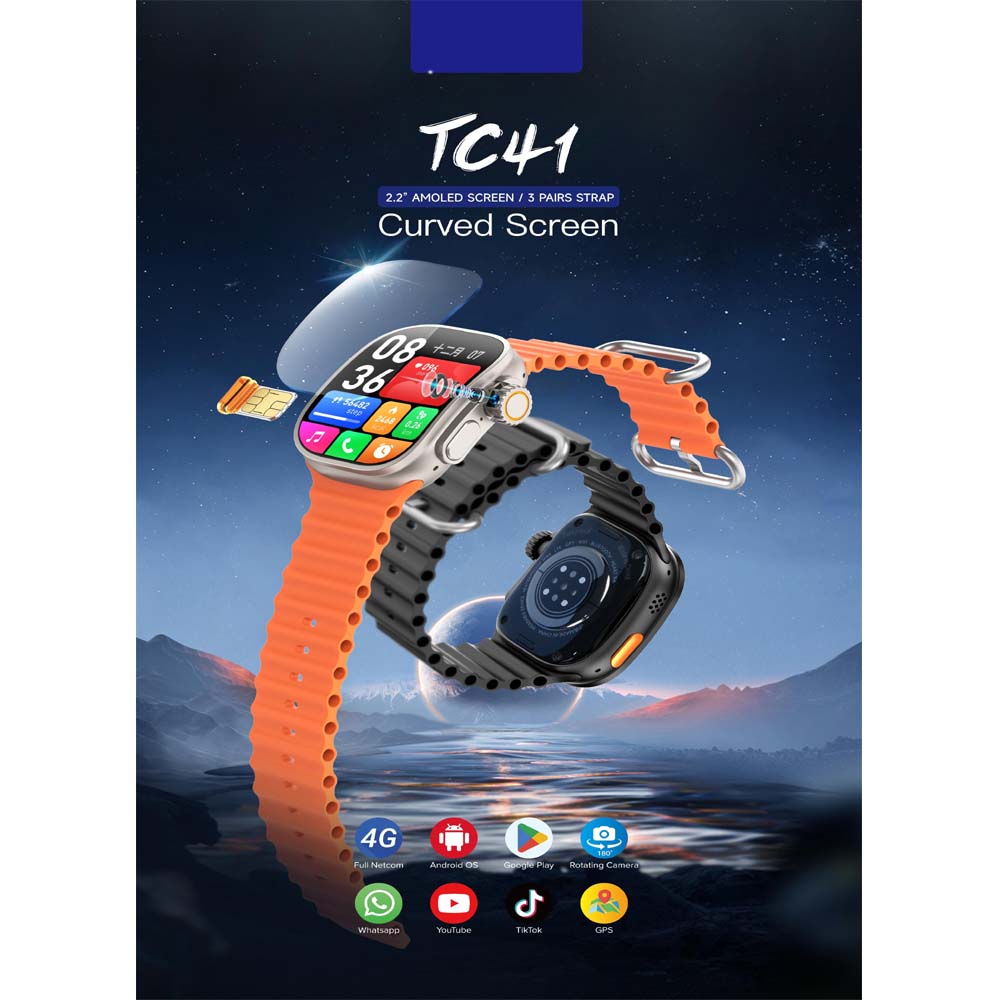 TC41 Curve Smartwatch - 2.01" AMOLED, GPT AI, Bluetooth Calls, Wireless Charging, IP68, Fitness Tracker (Orange) Image