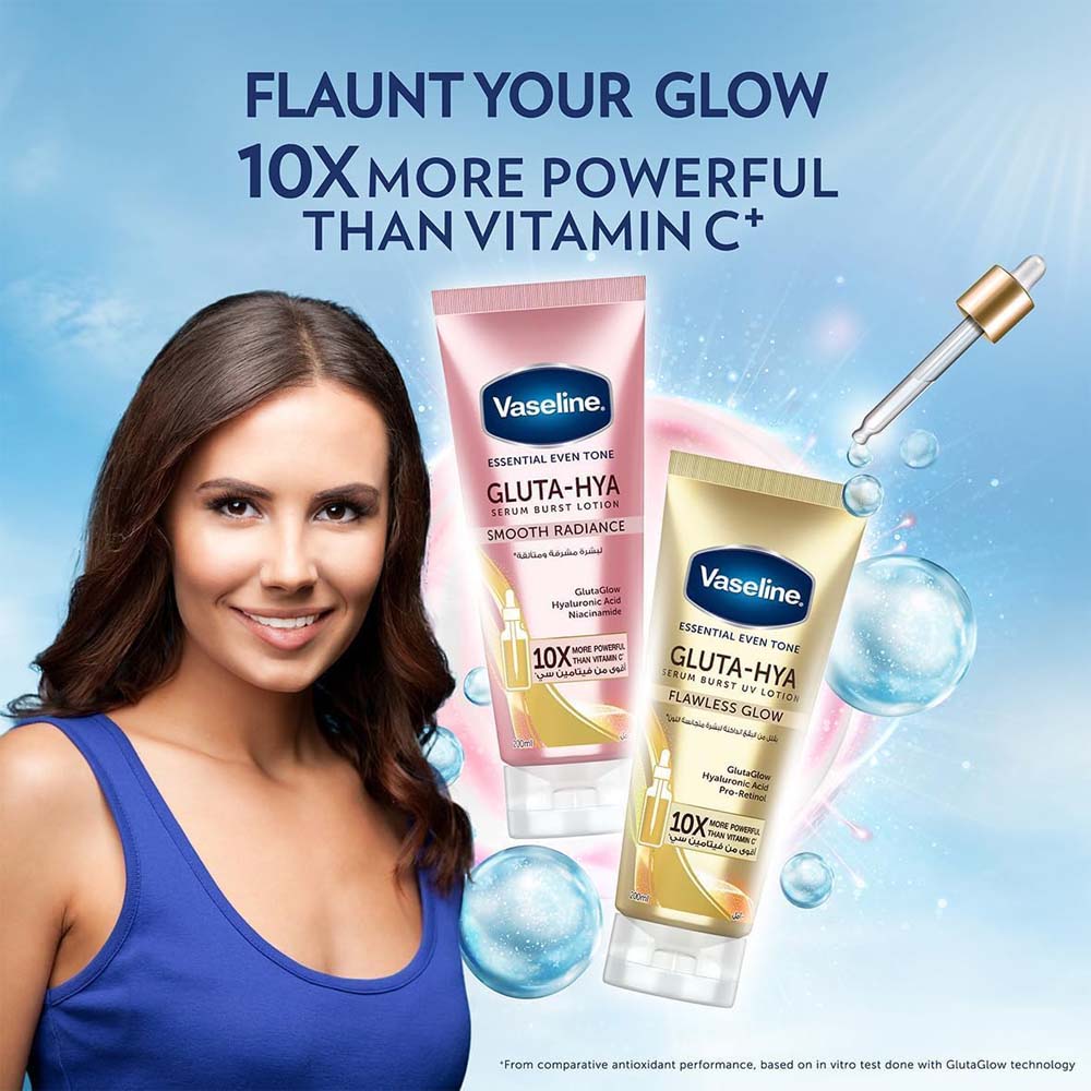Vaseline Essential Even Tone Body Lotion - Gluta-Hya Serum Burst, 10X More Powerful Than Vitamin C, UV Protection, 200ml Image