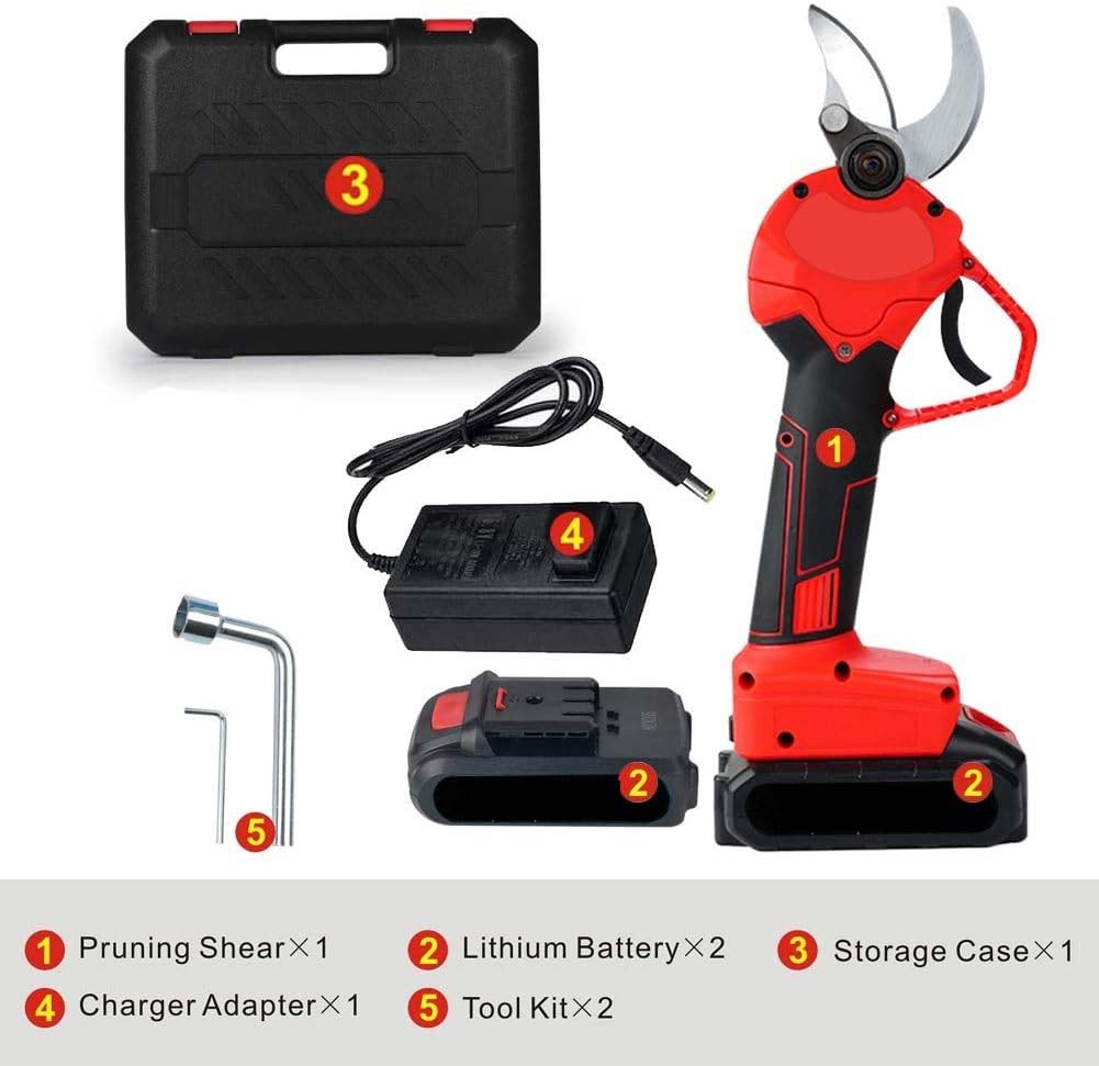 Cordless Electric Pruning Shears - Garden Tree Branch Pruner with 30mm Cutting Diameter, 2 Rechargeable 2Ah Lithium Batteries, 6-8 Working Hours, Ideal for Fruit Tree Branches Image