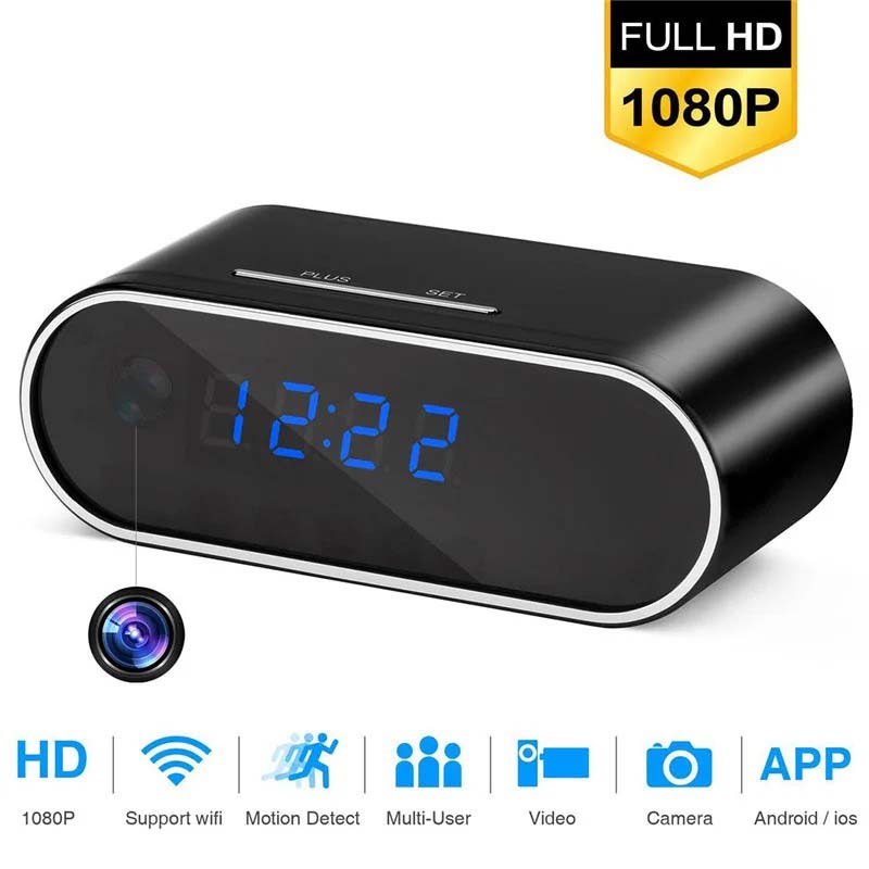 Wireless WiFi Table Clock – 1080P HD Mini Camera with Alarm, IR Night Vision, and Home Security DVR Image