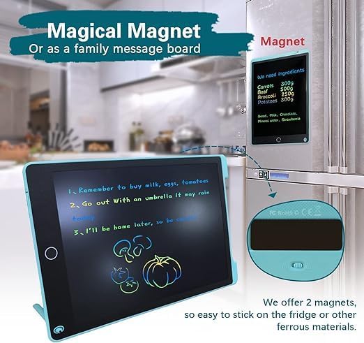 12 Inch LCD Writing Tablet | Magnetic Drawing Pad for Kids | Educational Doodle Board Toy for 2-6+ Year Olds | Blue Image